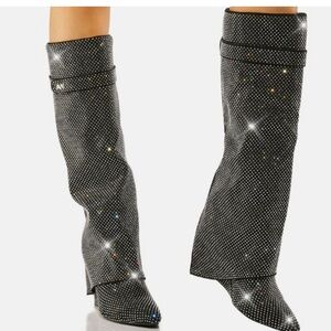 Azalea Wang Rhinestone fold over wedge boots.